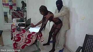 Boss check out your skinny African secretary stripping office costume to reveal narrow ass and small waist tits