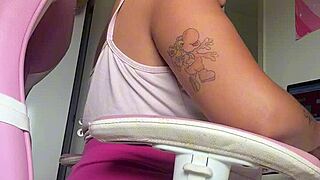 chubby babe farts loudly at her home office desk all day