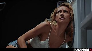 trans shemale stuck in washer grows futa cock for slut's anal creampie