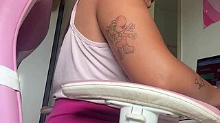 chubby babe farts loudly at her home office desk all day