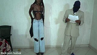 Boss check out your skinny African secretary stripping office costume to reveal narrow ass and small waist tits
