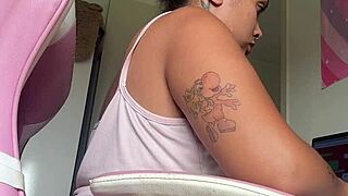 chubby babe farts loudly at her home office desk all day