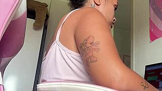 chubby babe farts loudly at her home office desk all day