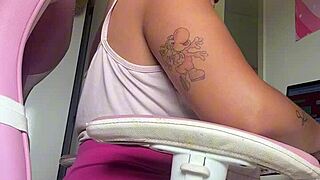 chubby babe farts loudly at her home office desk all day