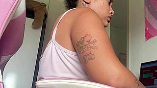 chubby babe farts loudly at her home office desk all day