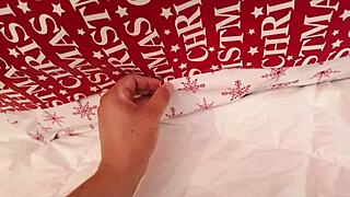 curvy milf unwraps christmas tantaly doll and dives into wild double anal creampie