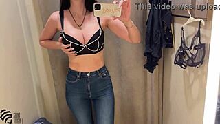 OH YES, MILF RUBS PUSSY IN STORE CHANGING ROOM TRYING UNDERWEAR!