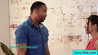 Black Client Savoring Sensual Nuru Massage from Teen Brunette Maya