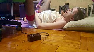 skinny twink crossdresses for hardcore anal fuck machine dildo