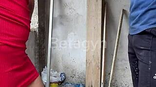 builder pounds redhead wife at construction site