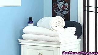 😏 petite smalltits masseuse in heels jerks monster cock handjob bliss