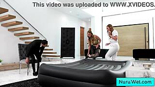 wow two busty natural tit masseuses skylar snow and jasmine daze grind wet in nuru massage