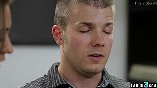 Busty nympho begs tattooed stud to ram her trimmed pussy hard