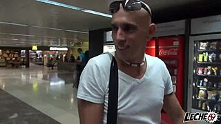 Skinny mature blonde sucks vagabond cock rough in public street blowjob