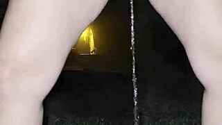 Peeing Outside on Chilly Night Reveals Wet Hairy Pussy