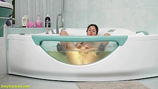 katty west teen fingers shaved pussy to orgasm in wet bathtub