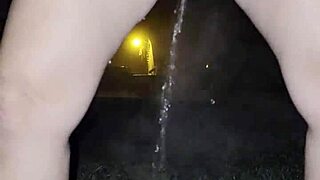 Peeing Outside on Chilly Night Reveals Wet Hairy Pussy