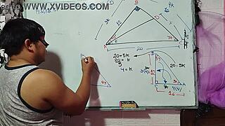 student nerd solves x in steamy math triangle with teacher