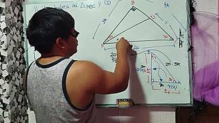 student nerd solves x in steamy math triangle with teacher
