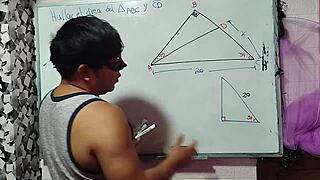 student nerd solves x in steamy math triangle with teacher