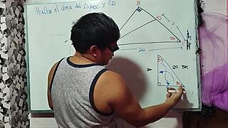 student nerd solves x in steamy math triangle with teacher