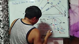 student nerd solves x in steamy math triangle with teacher