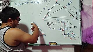 student nerd solves x in steamy math triangle with teacher