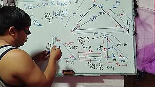 student nerd solves x in steamy math triangle with teacher
