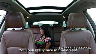 brunette teen hitchhiker seduces stranger for car pov blowjob pounding