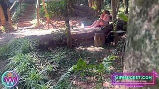 whoa, gf and yoga instructor tricking out on my cock outdoors! 😏🍆