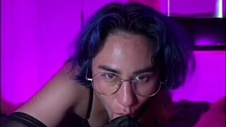 POV Curvy Asian Milf Deepthroats Then Cums on Stocking Feet