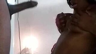 haitian stunner savors massive cumshot from stranger's cock