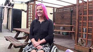 leah caprice wheelchair flashes nude pussy tits in public outdoor thrill