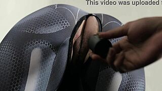 sexy indo spiderman cosplay teen fucks bottle deep in miniskirt