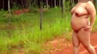 pregnant wife strips naked on rural road craving outdoor public forest cuckold exposure thrill