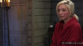 blonde slave bound gagging on monster cock in rough bdsm