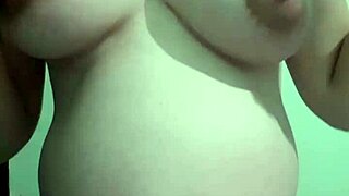pregnant milf gets creamy massage in lingerie, natural tits oiled up 😍🤰