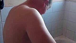 Petite ebony babe gives sloppy blowjob then tight pussy doggystyle in bathroom