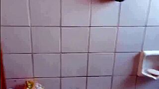 Petite ebony babe gives sloppy blowjob then tight pussy doggystyle in bathroom