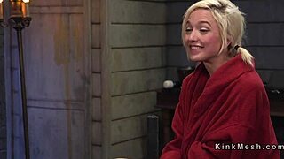 blonde slave bound gagging on monster cock in rough bdsm