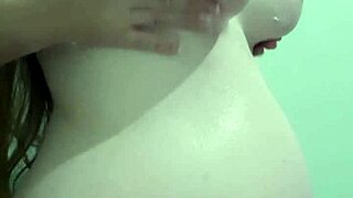 pregnant milf gets creamy massage in lingerie, natural tits oiled up 😍🤰