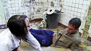 this hot uniform teen slut in skirt loves dirty doggystyle riding big cock in abandoned house