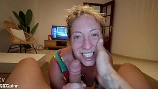 Watch her gag on cock, rim ass sloppy, then take cum in eyes