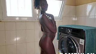 Skinny Ebony Slut Bent Over Doggy Creampied By Huge Cock