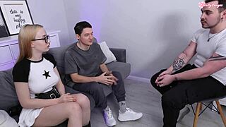 hey babe, hold my hand tight while boss pounds my pussy hard during this job interview