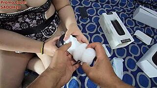 sloppy ball sucking with svakom sam neo on his throbbing cock