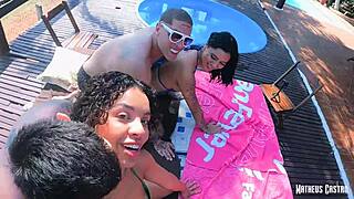 Swinger Couple Fucks Two Hot Brazilian Babes' Tight Pussies Publicly