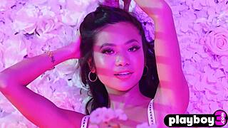 petite asian teen strips sexy white lingerie exposing tight body