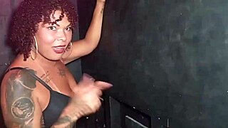 Wife gets excited in gloryhole cabin sucking multiple strangers