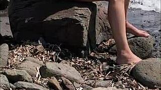 Young beach babe lola spice pisses publicly then showers in steamy compilation